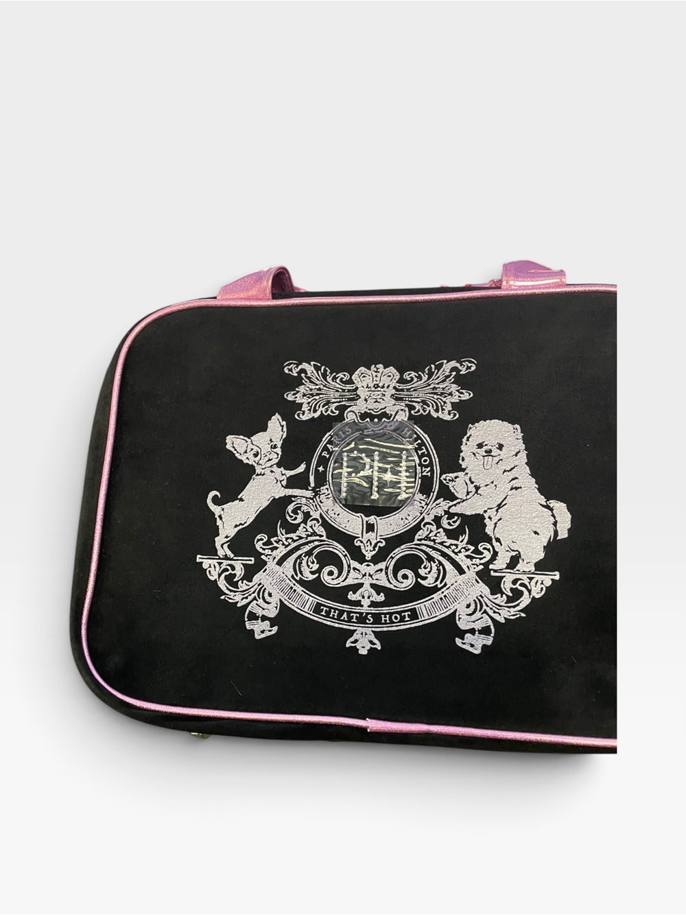 Paris Hilton makeup bag with Pink Trim and Crest Design